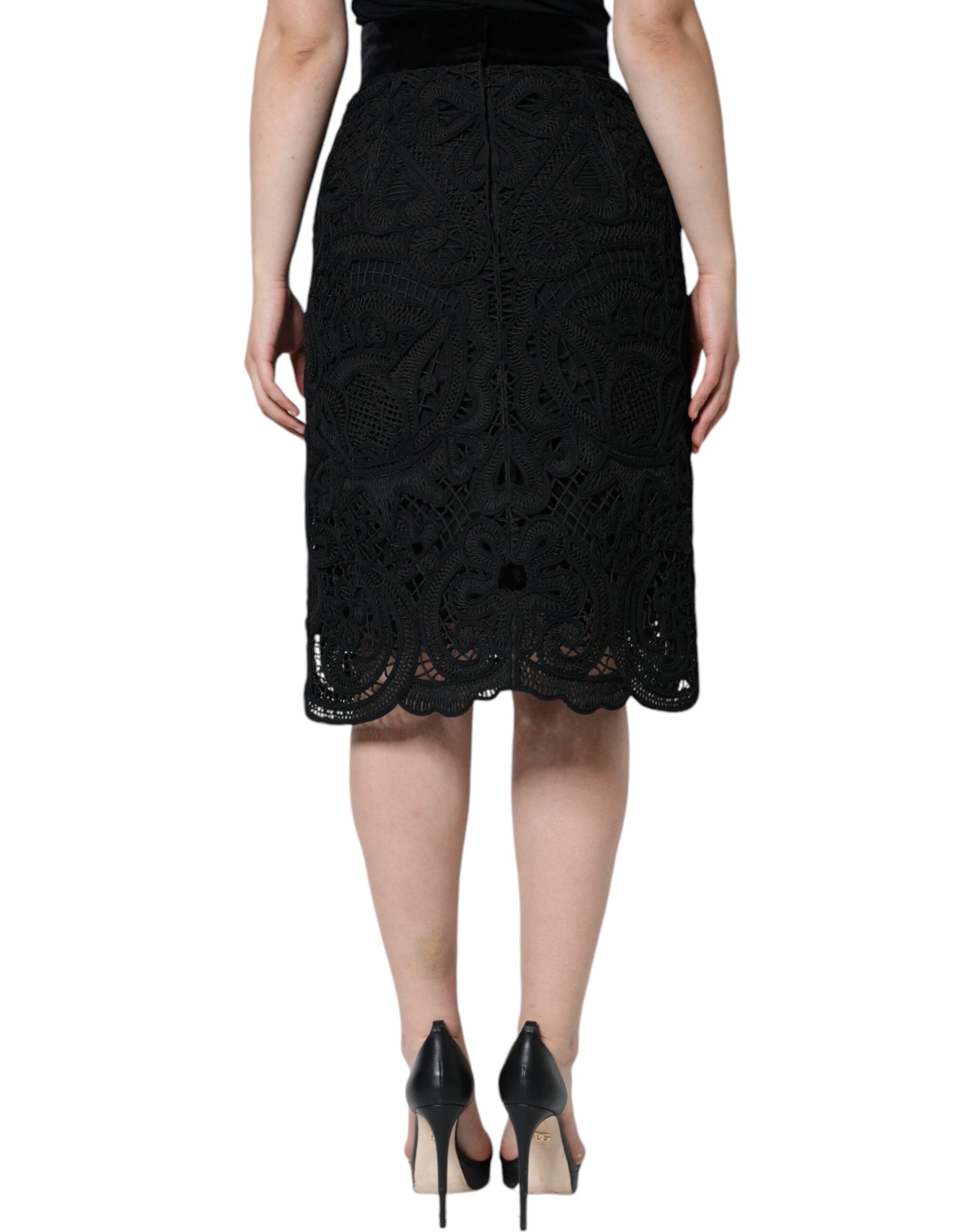 Dolce & Gabbana Black Floral Lace High-Waist Pencil Skirt