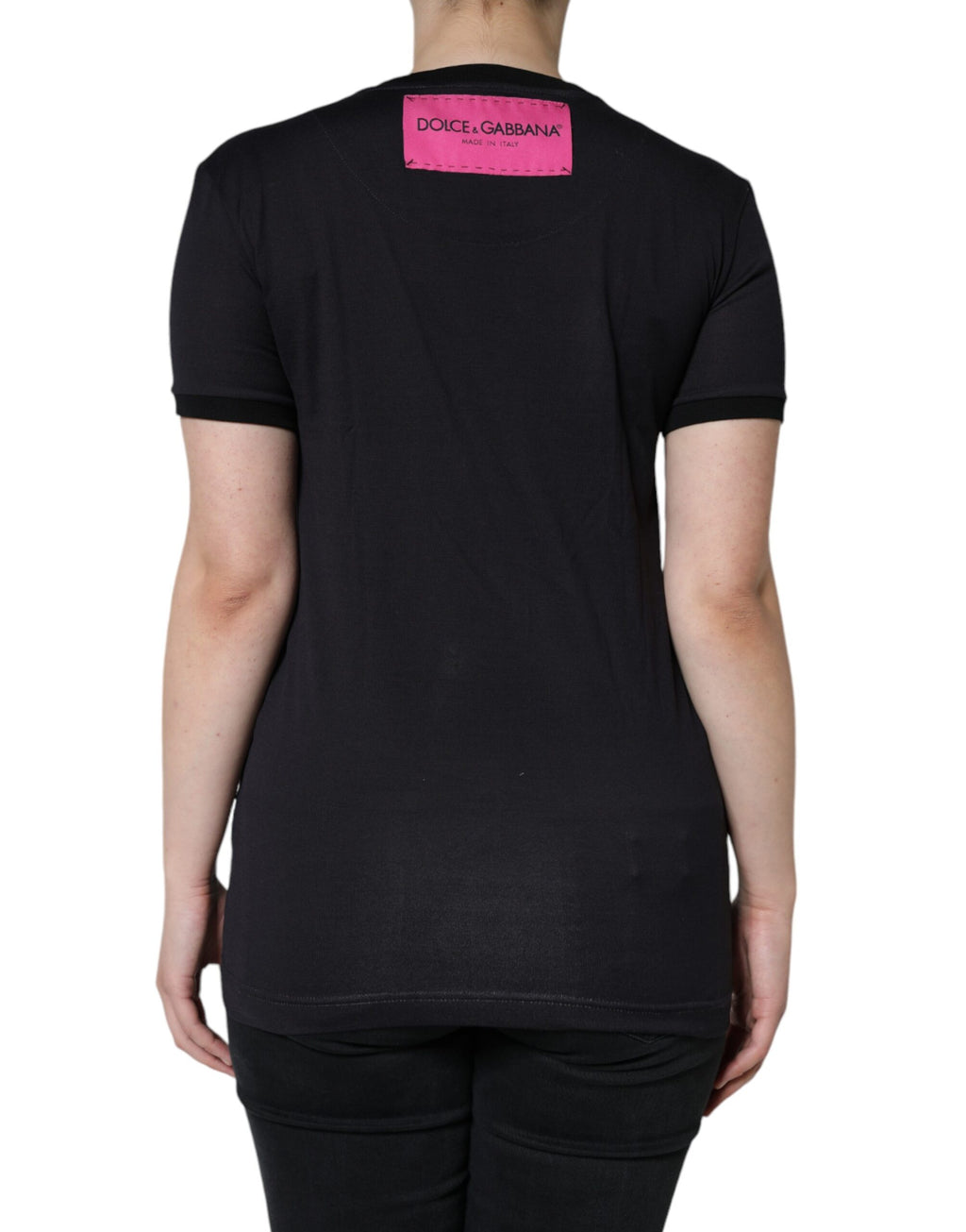 Dolce & Gabbana Black Cotton Crew Neck T-Shirt with Logo Print