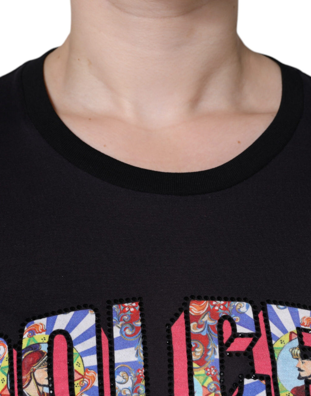 Dolce & Gabbana Black Cotton Crew Neck T-Shirt with Logo Print