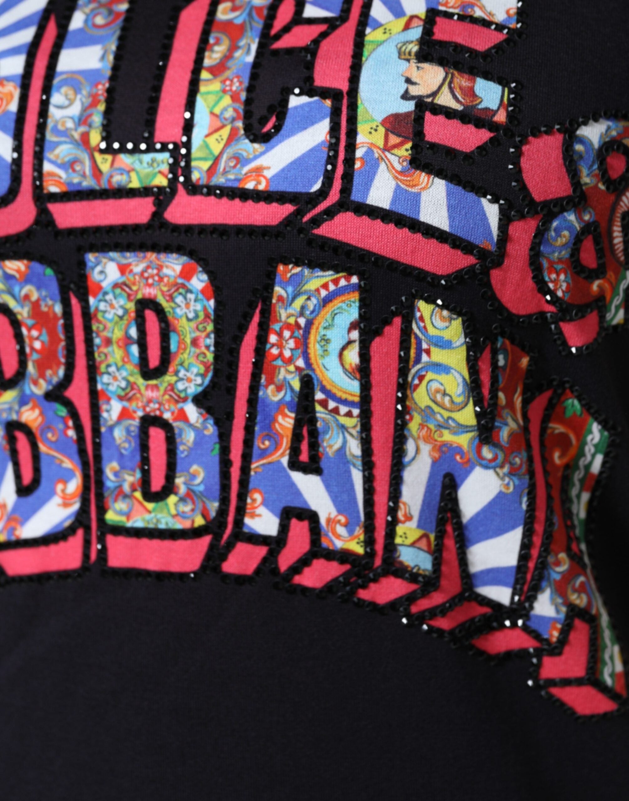 Dolce & Gabbana Black Cotton Crew Neck T-Shirt with Logo Print