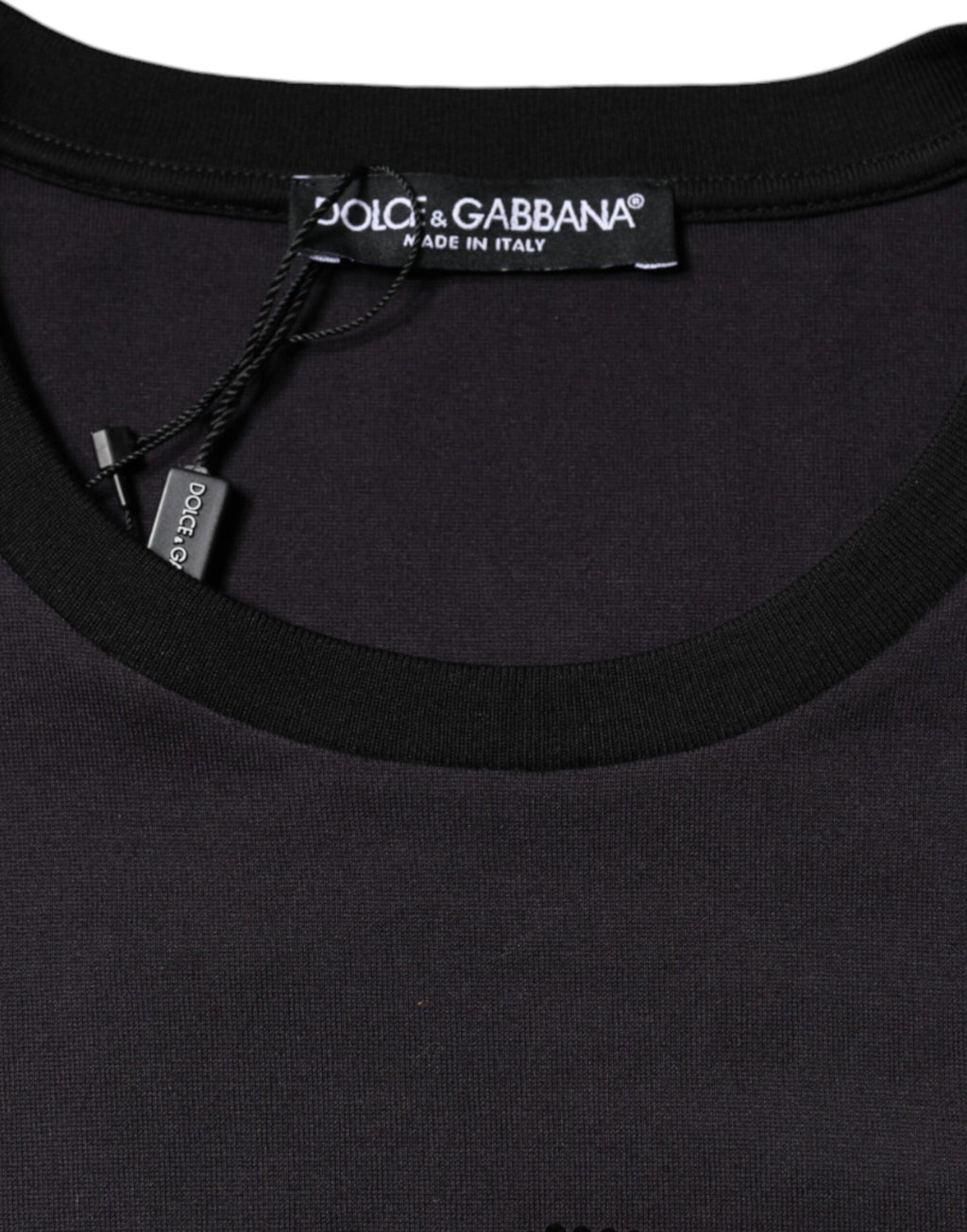 Dolce & Gabbana Black Cotton Crew Neck T-Shirt with Logo Print
