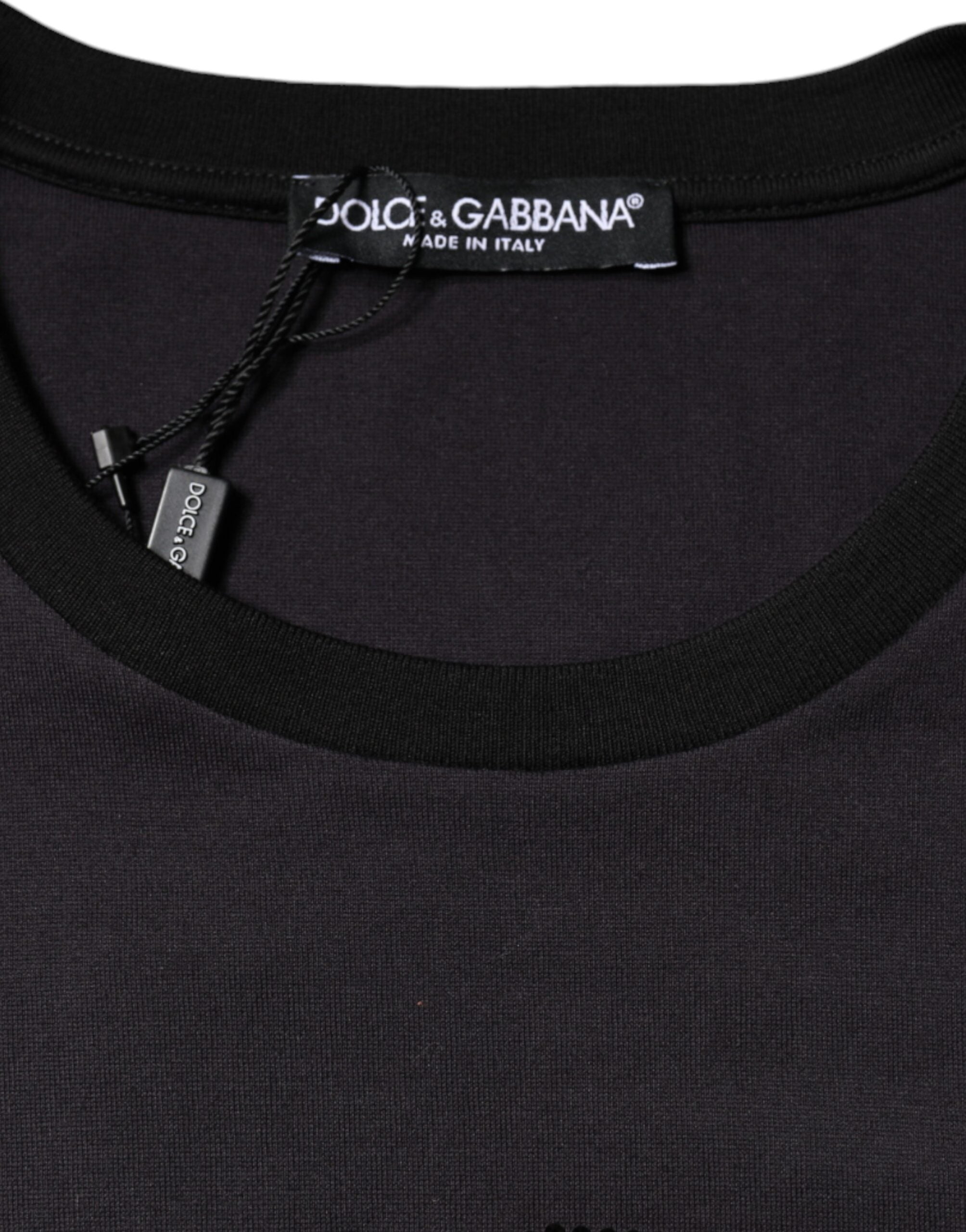 Dolce & Gabbana Black Cotton Crew Neck T-Shirt with Logo Print