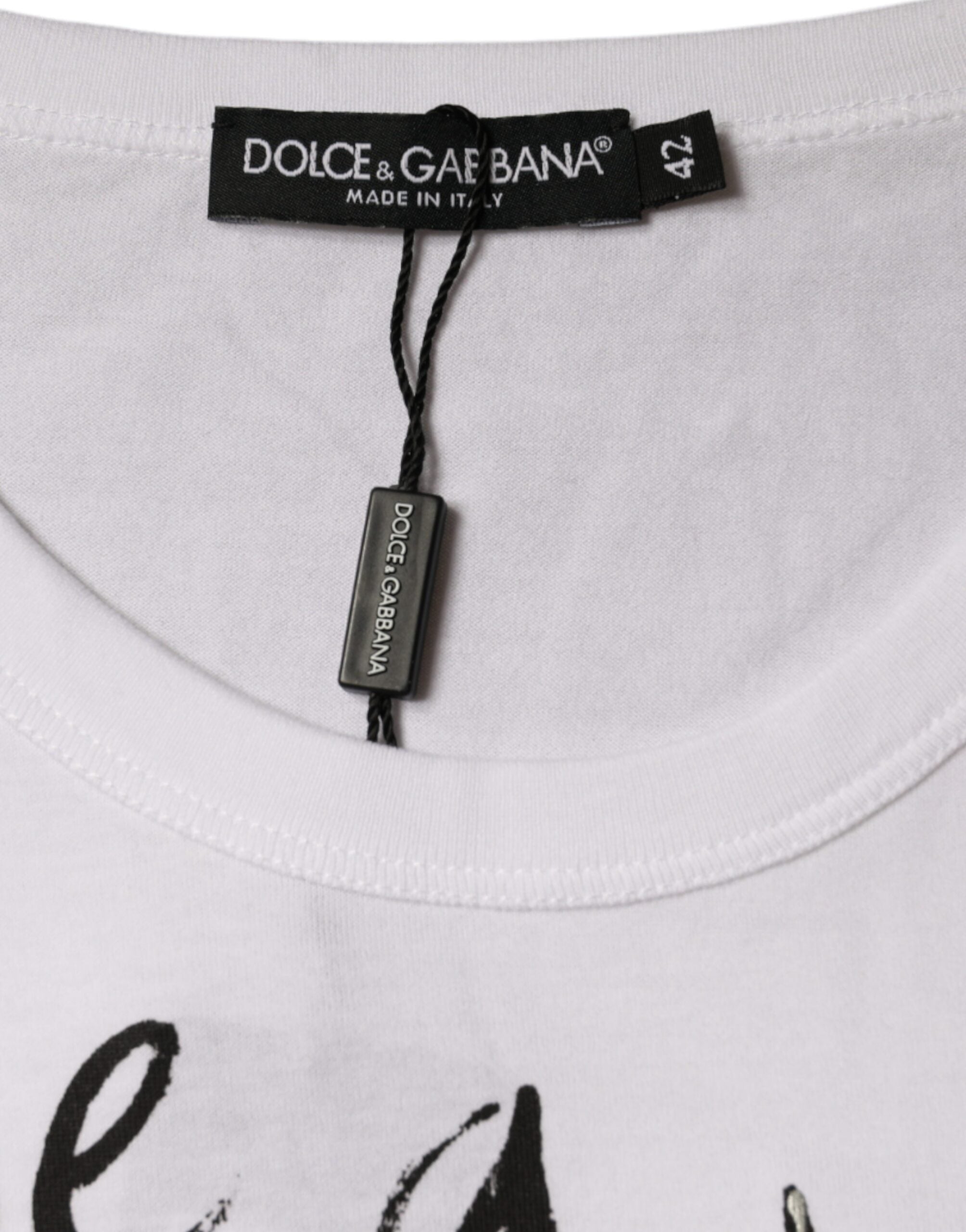 Dolce & Gabbana White Cotton Crew-Neck T-Shirt with Logo Print