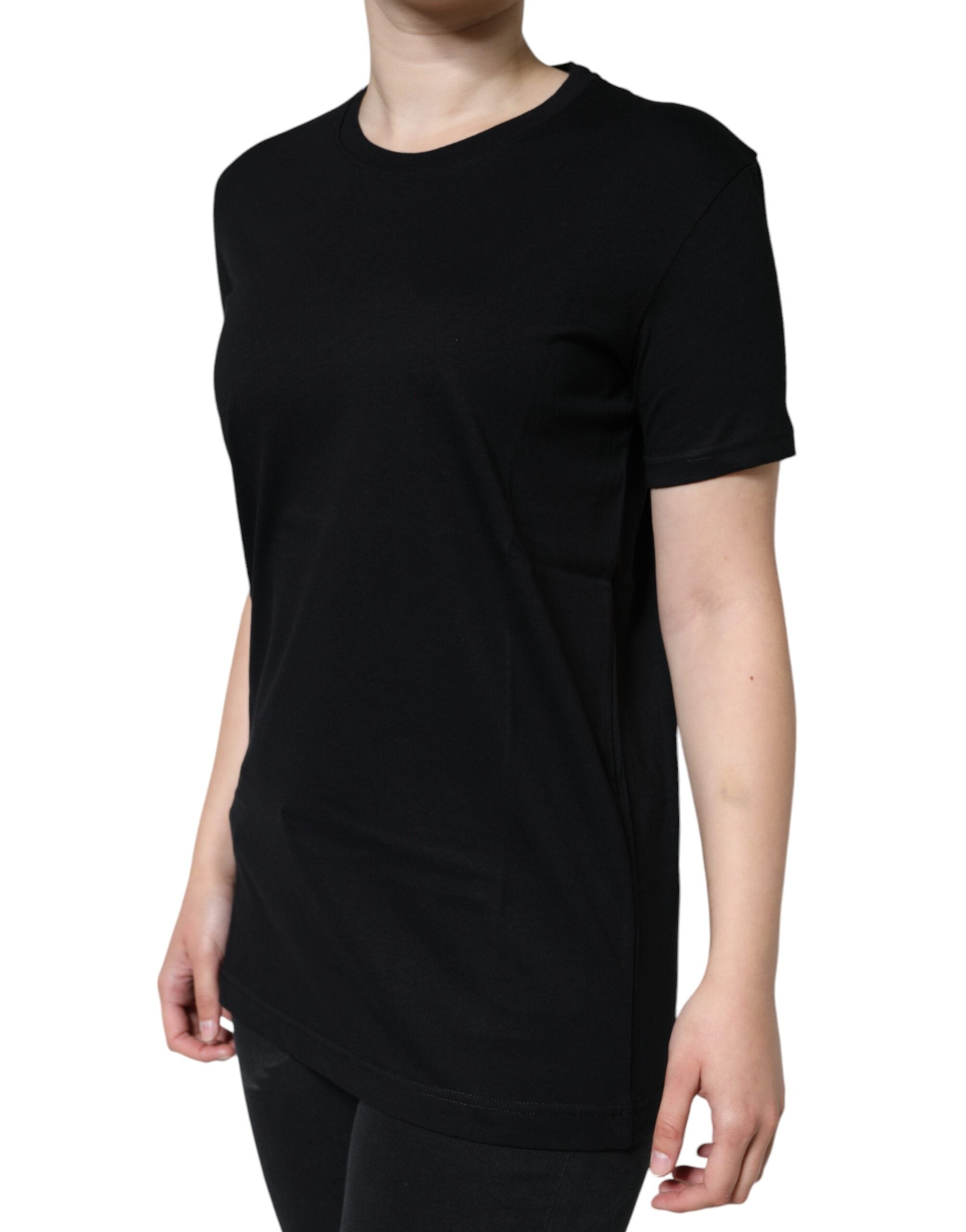 Dolce & Gabbana Black Cotton Crew-Neck Short-Sleeve T-Shirt