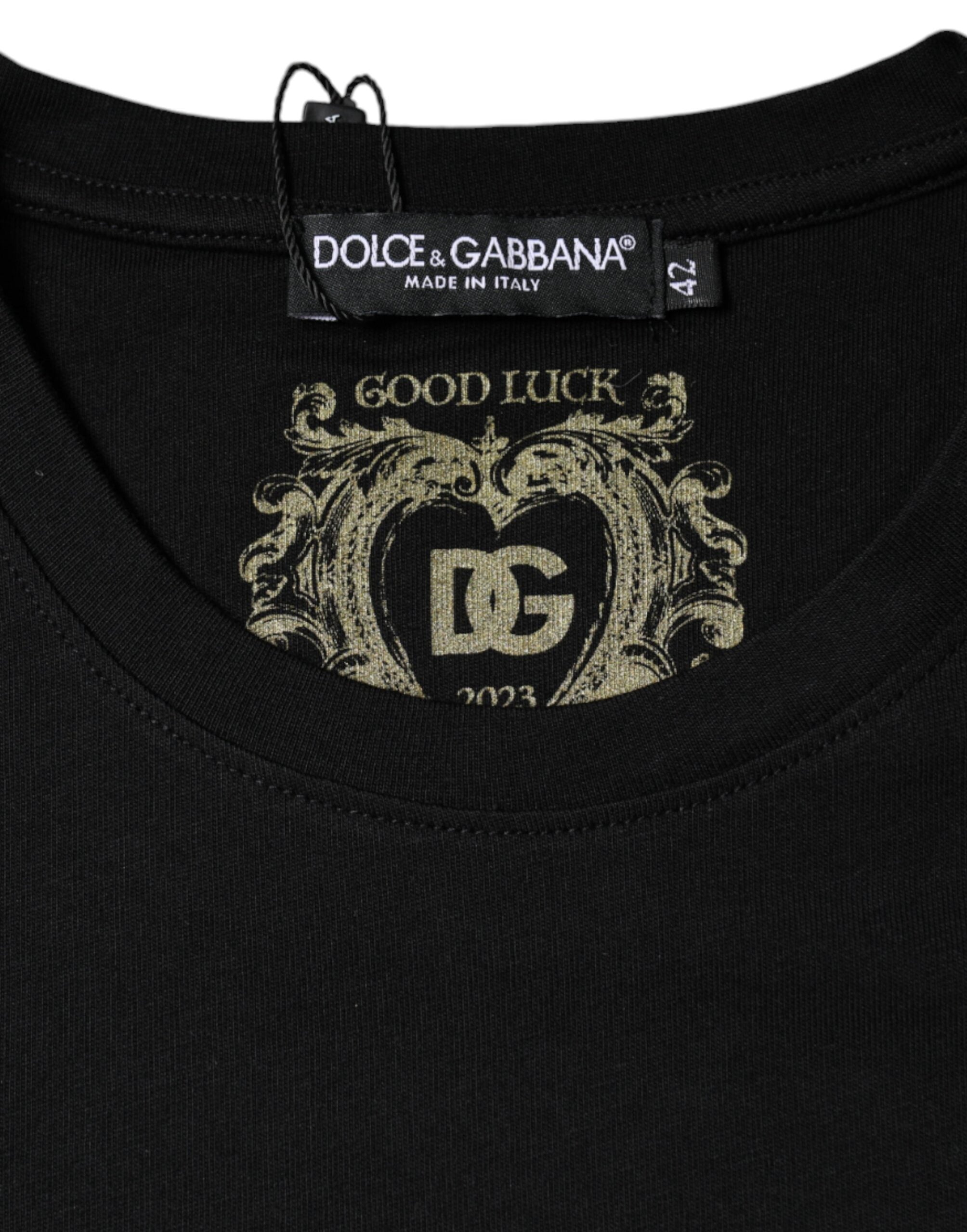 Dolce & Gabbana Black Cotton Crew-Neck Short-Sleeve T-Shirt