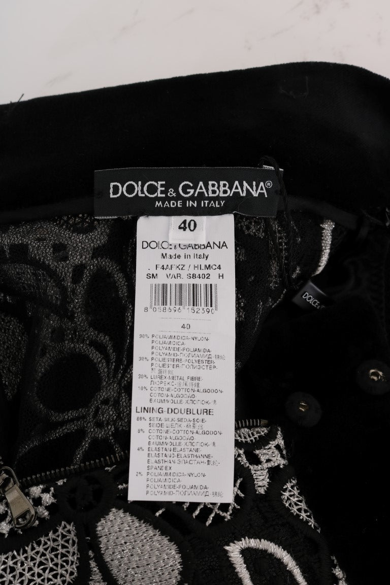 Dolce & Gabbana Floraler Makramee-Spitzen-Kristall-Knopf-Rock