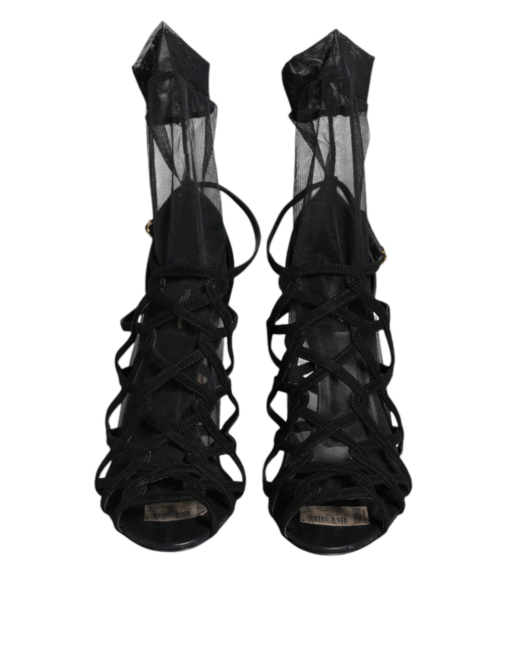 Dolce & Gabbana Black Tulle Stretch Heel Sandals Shoes