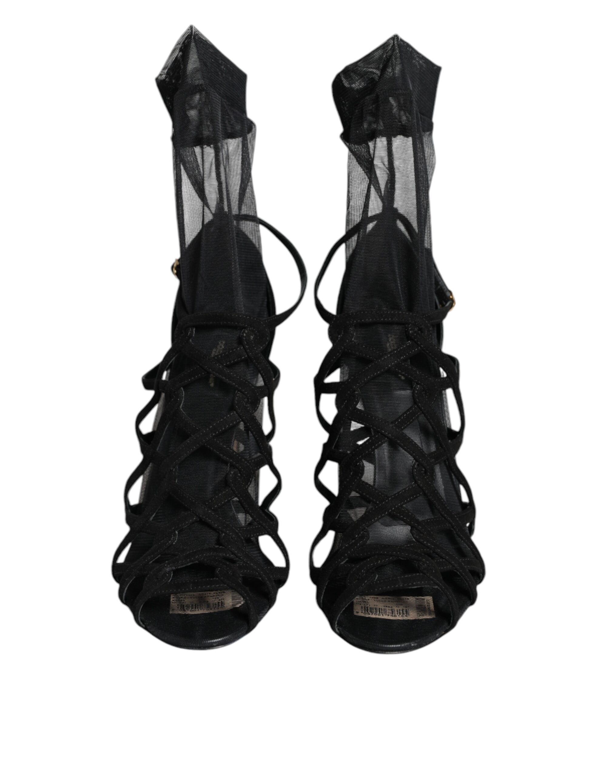 Dolce & Gabbana Black Tulle Stretch Heel Sandals Shoes