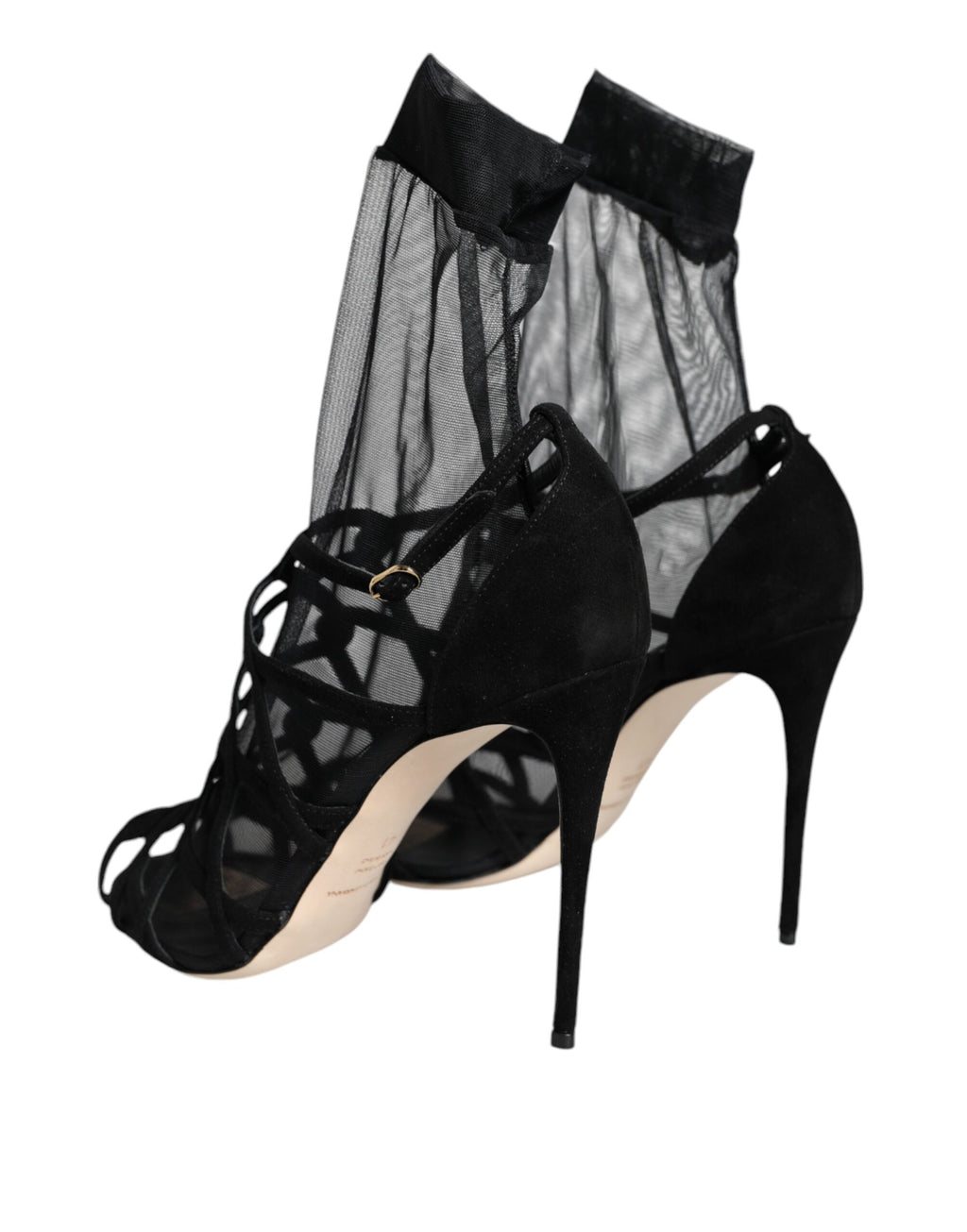 Dolce & Gabbana Black Tulle Stretch Heel Sandals Shoes