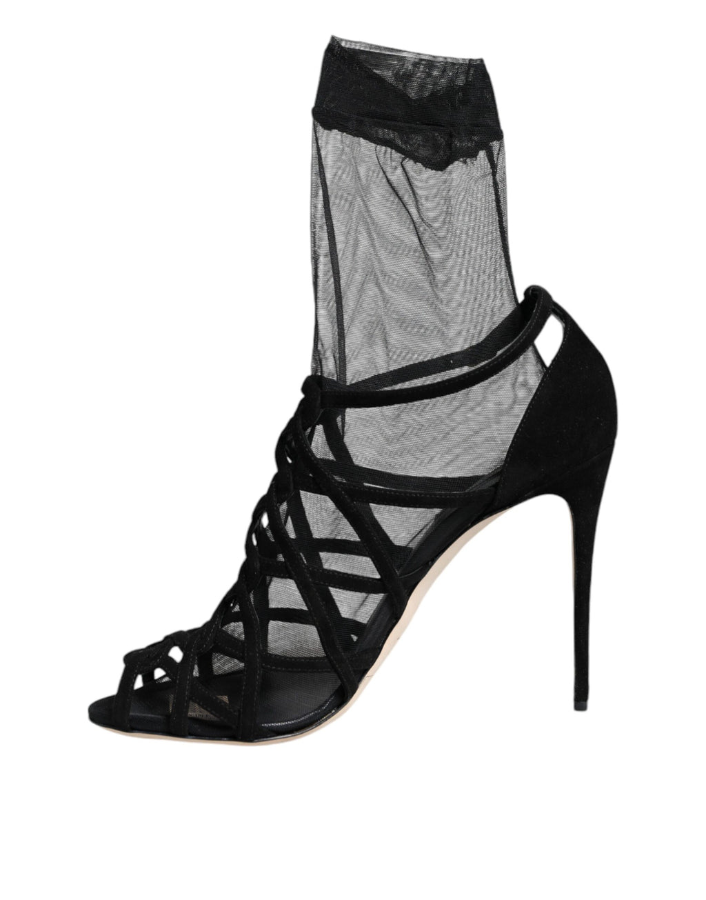 Dolce & Gabbana Black Tulle Stretch Heel Sandals Shoes