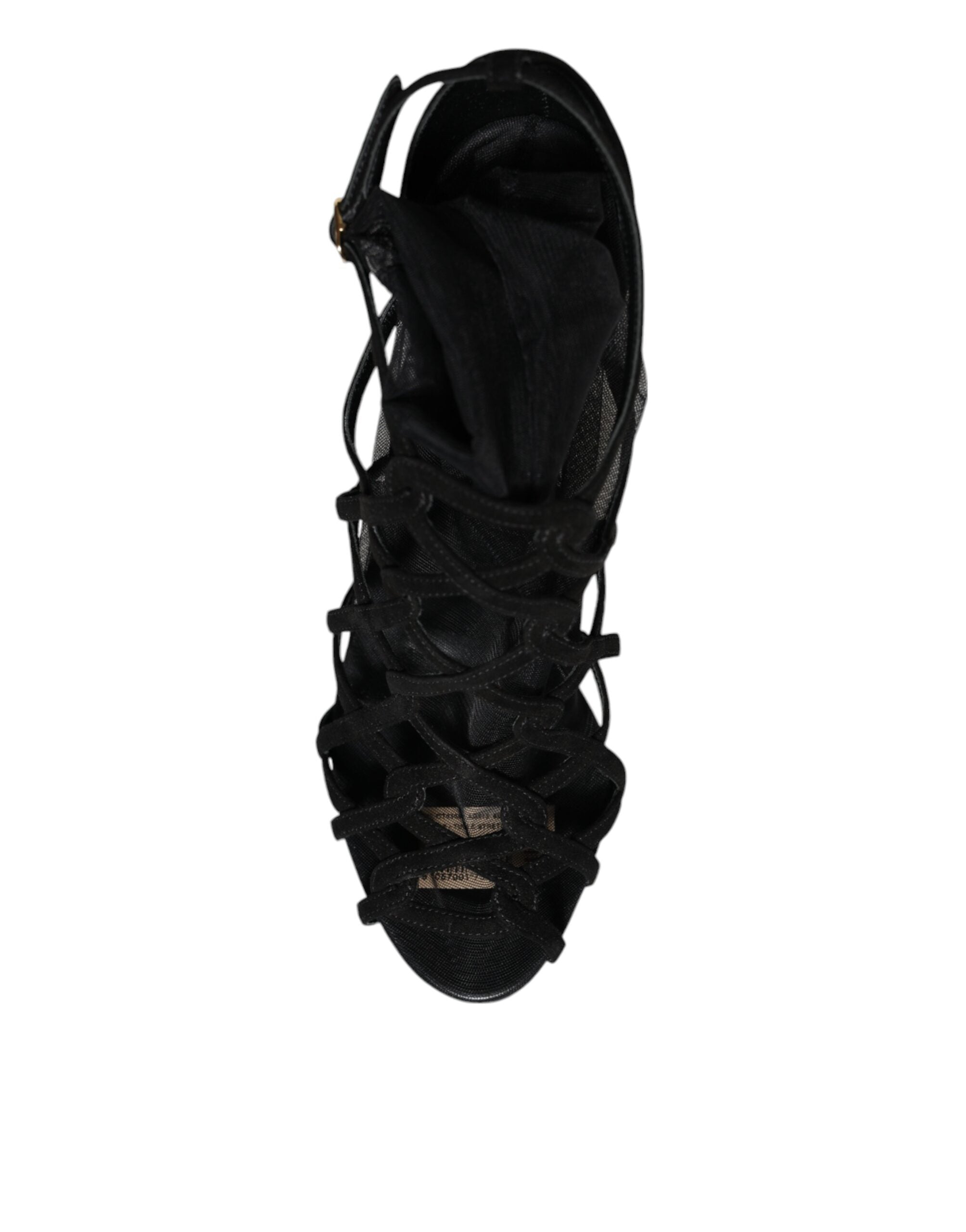 Dolce & Gabbana Black Tulle Stretch Heel Sandals Shoes