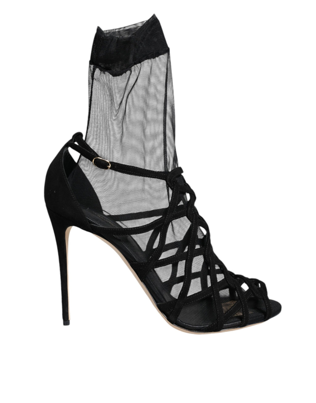 Dolce & Gabbana Black Tulle Stretch Heel Sandals Shoes