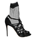 Dolce & Gabbana Black Tulle Stretch Heel Sandals Shoes