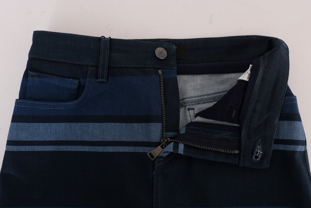 Dolce & Gabbana Short Blue Striped Mini Denim Skirt