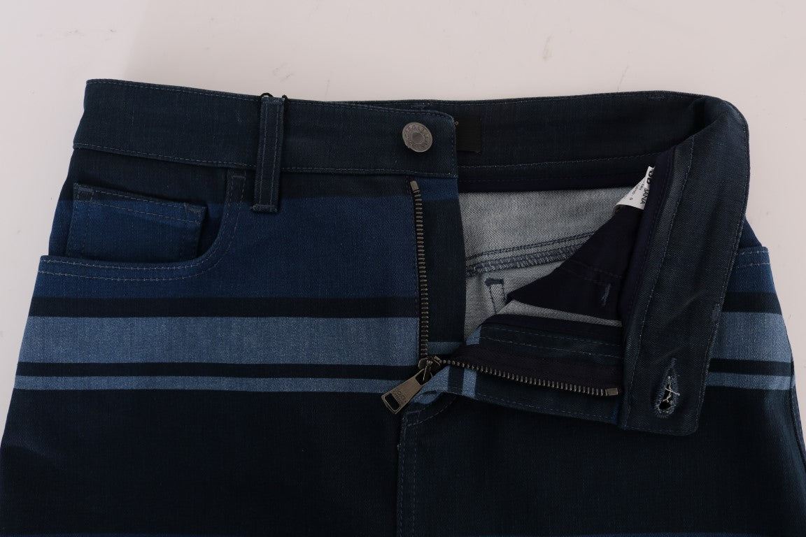 Dolce & Gabbana Short Blue Striped Mini Denim Skirt