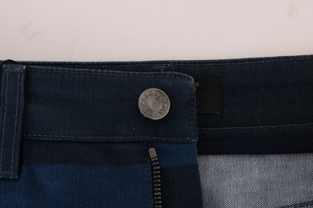 Dolce & Gabbana Short Blue Striped Mini Denim Skirt