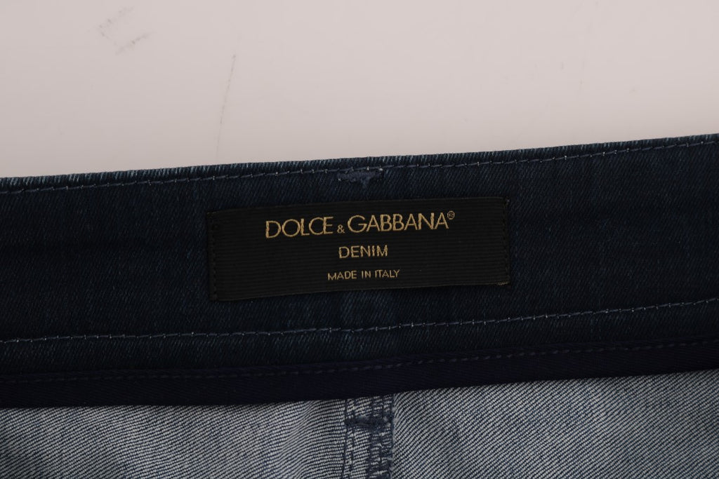 Dolce & Gabbana Short Blue Striped Mini Denim Skirt