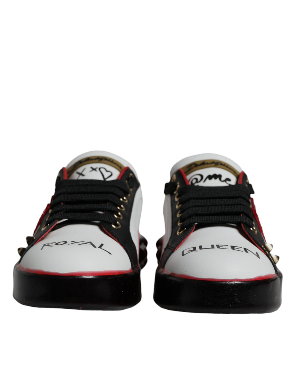 Dolce & Gabbana White Red Crystal Leather Portofino Sneakers Shoes