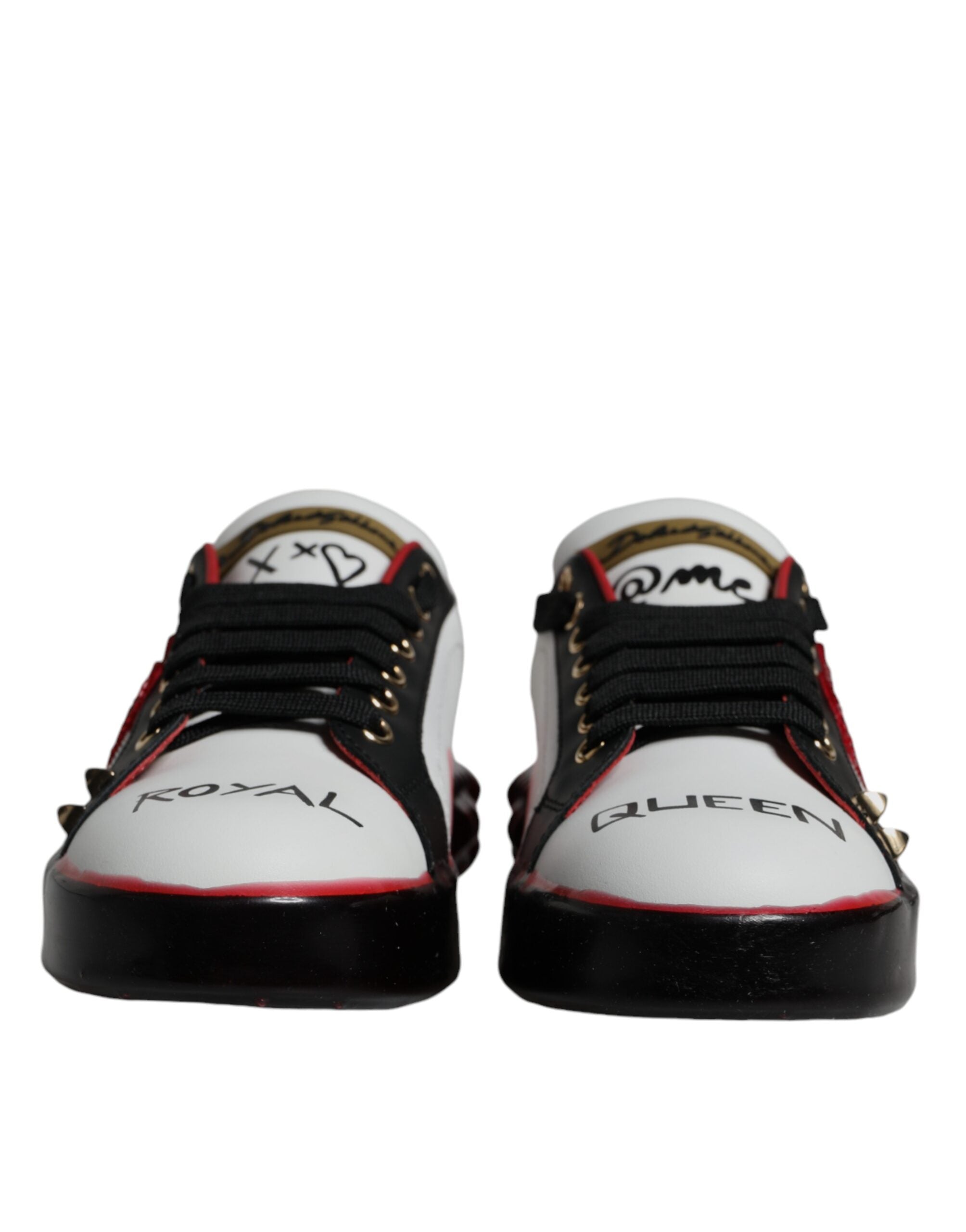 Dolce & Gabbana White Red Crystal Leather Portofino Sneakers Shoes