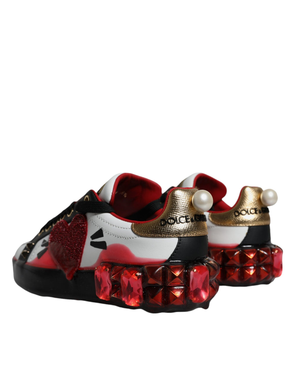 Dolce & Gabbana White Red Crystal Leather Portofino Sneakers Shoes