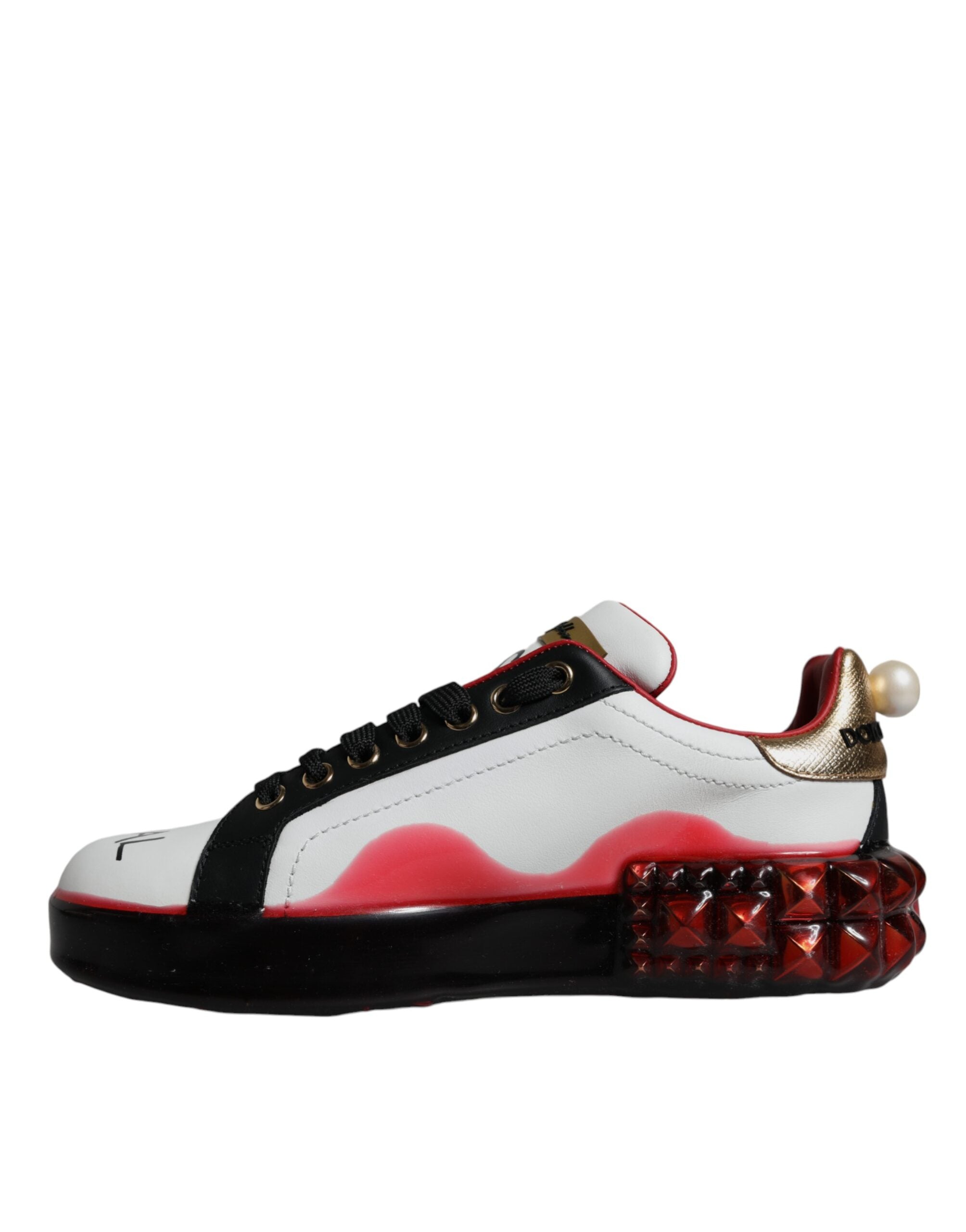 Dolce & Gabbana White Red Crystal Leather Portofino Sneakers Shoes