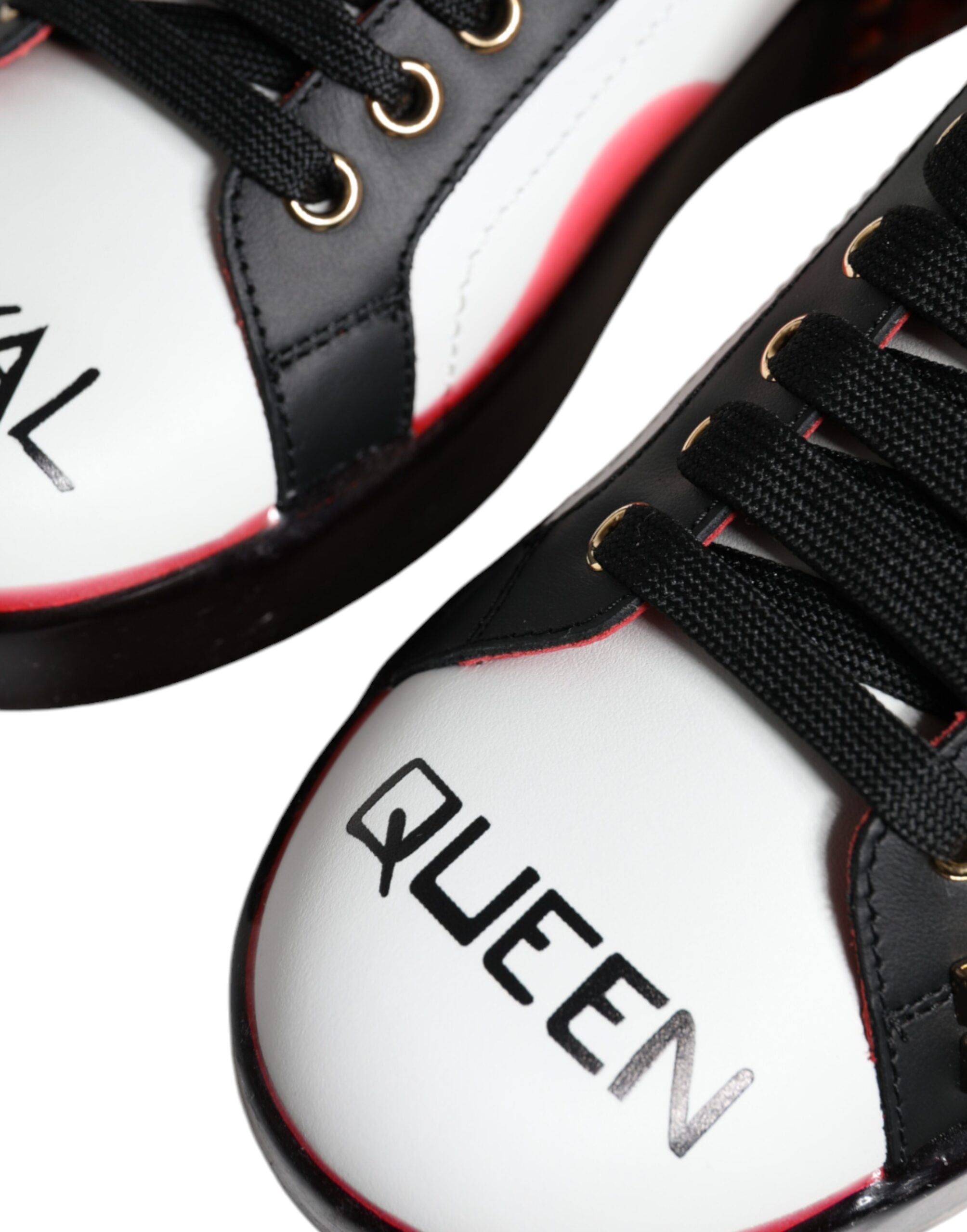 Dolce & Gabbana White Red Crystal Leather Portofino Sneakers Shoes