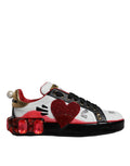 Dolce & Gabbana White Red Crystal Leather Portofino Sneakers Shoes