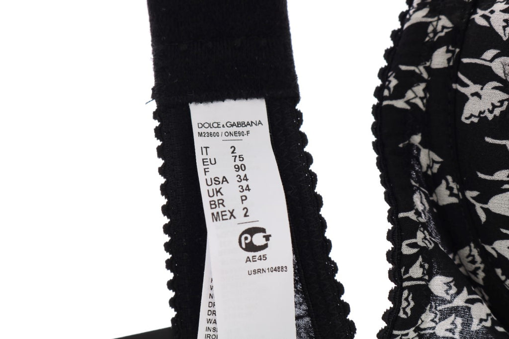 Dolce & Gabbana Black Silk White Lace Stretch Underwear Bra
