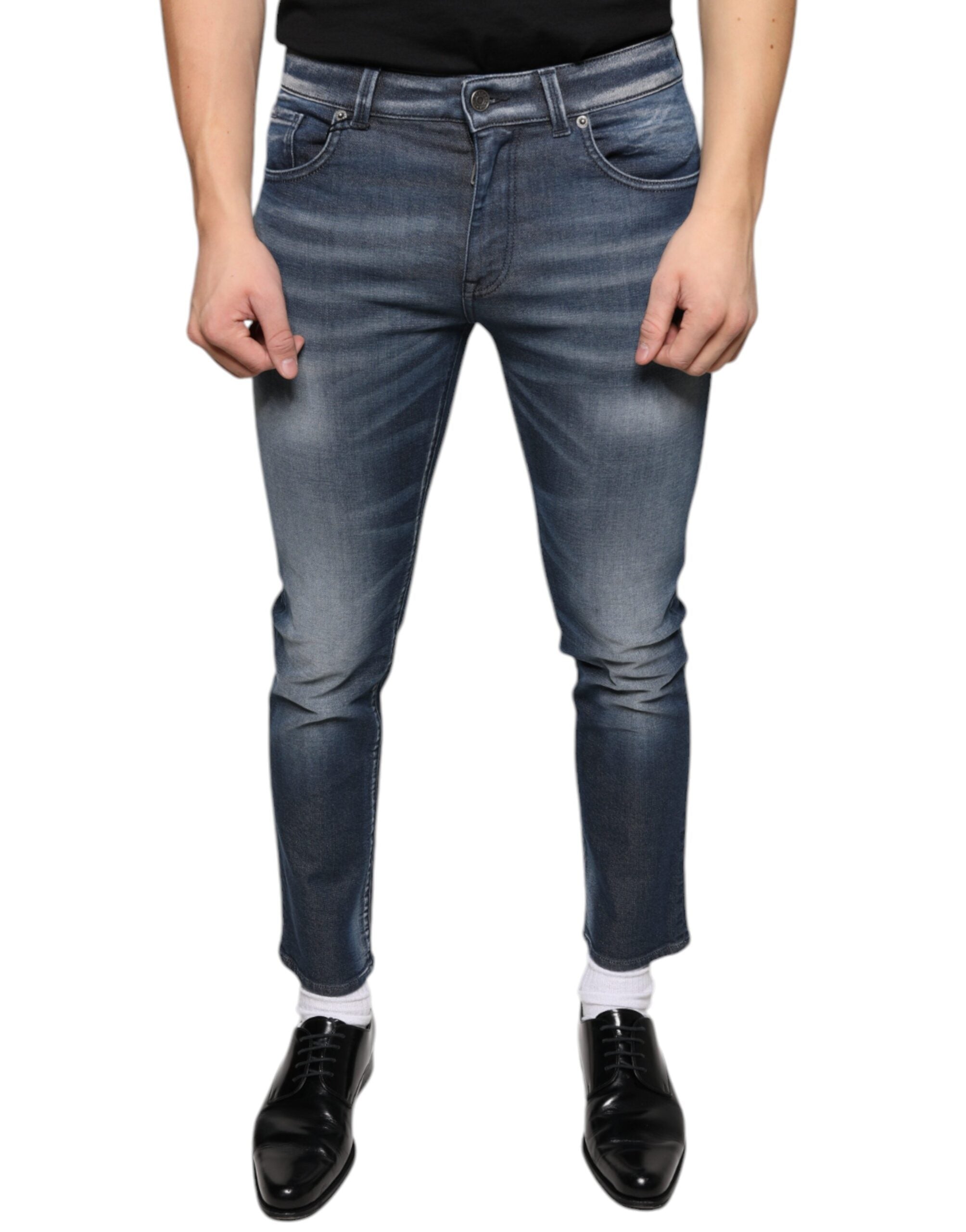 Dolce & Gabbana Washed Cotton Dark Blue Skinny Denim Jeans