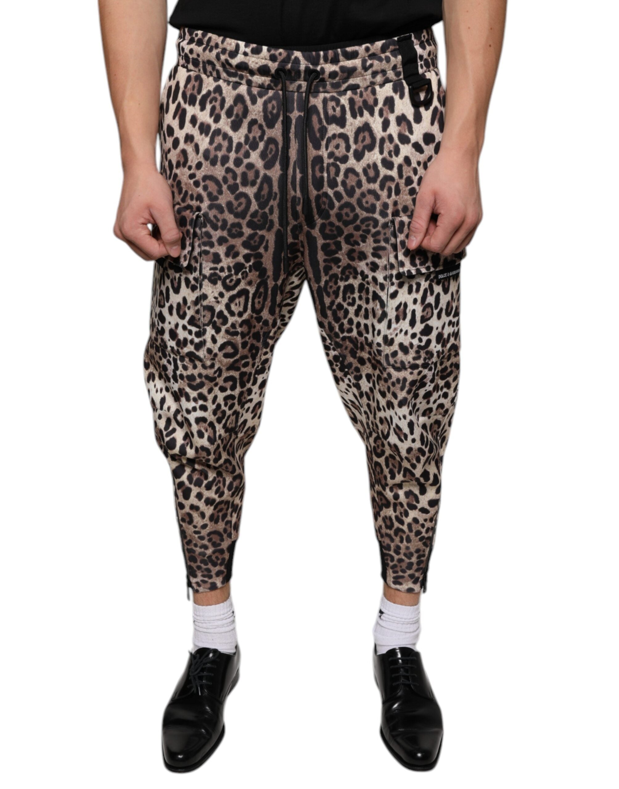 Dolce & Gabbana Brown Leopard Print Polyester Jogger Pants