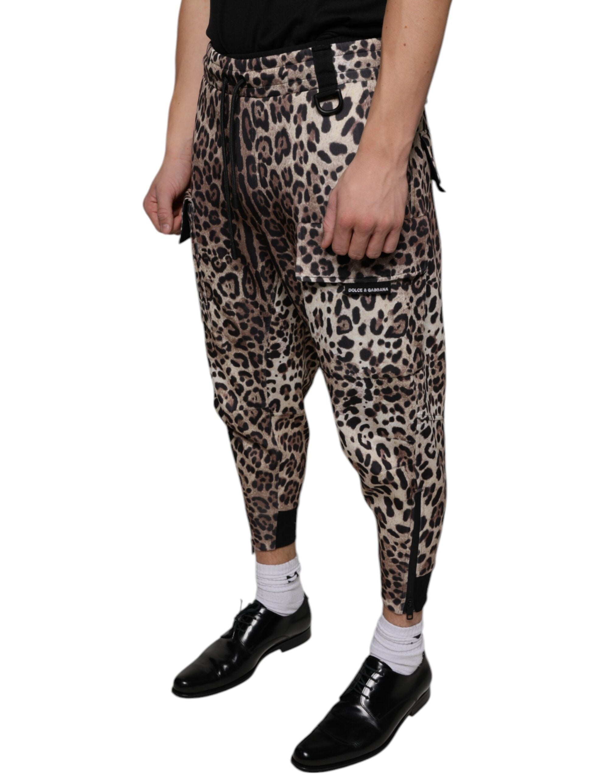Dolce & Gabbana Brown Leopard Print Polyester Jogger Pants