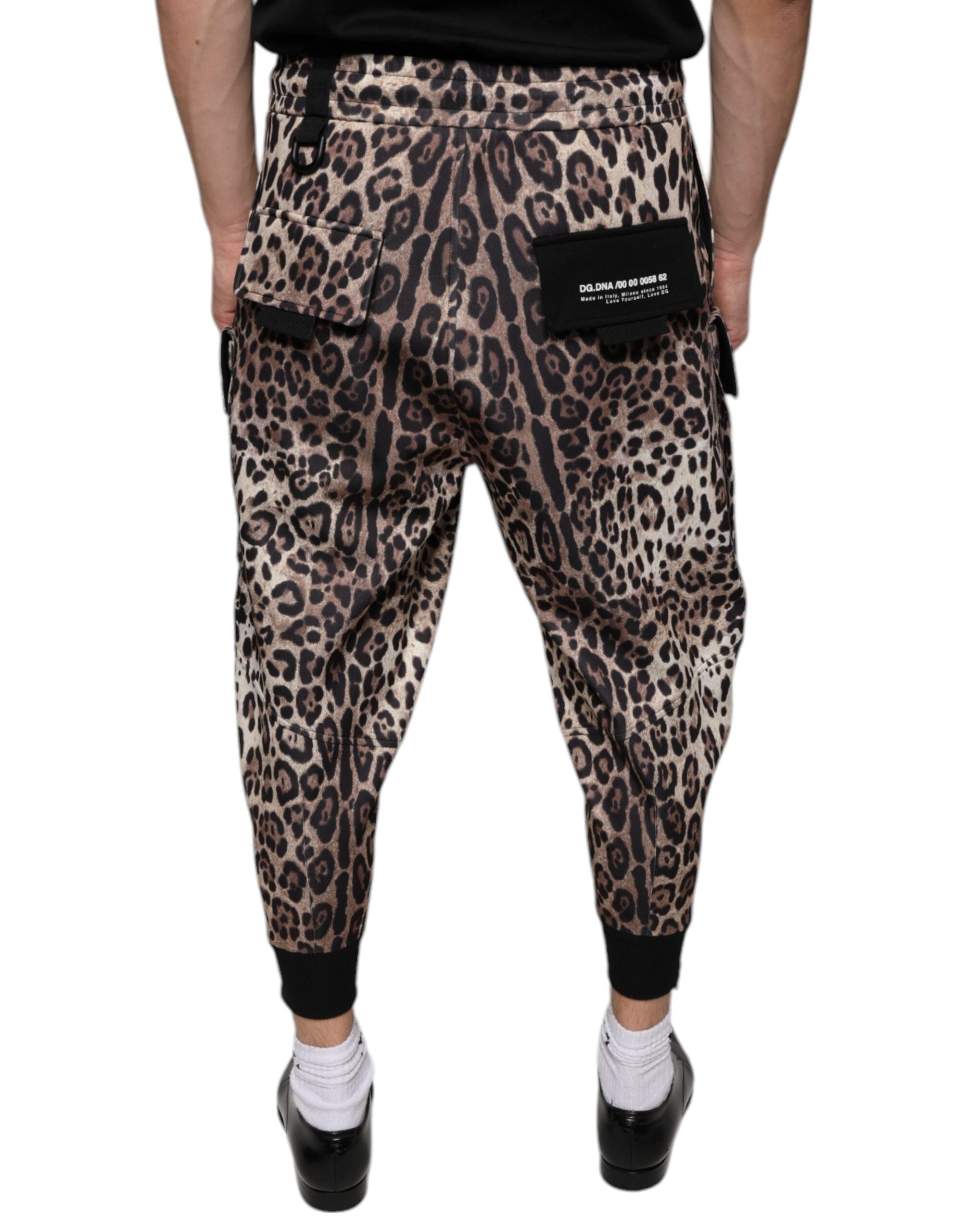Dolce & Gabbana Brown Leopard Print Polyester Jogger Pants