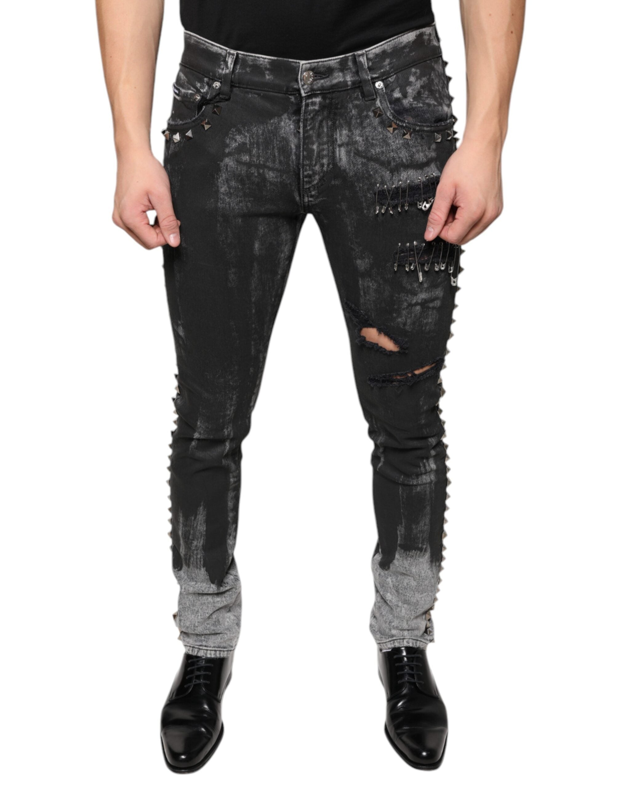 Dolce & Gabbana Black Embellished Cotton Skinny Jeans