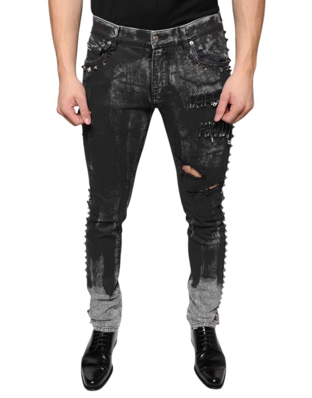 Dolce & Gabbana Black Embellished Cotton Skinny Jeans