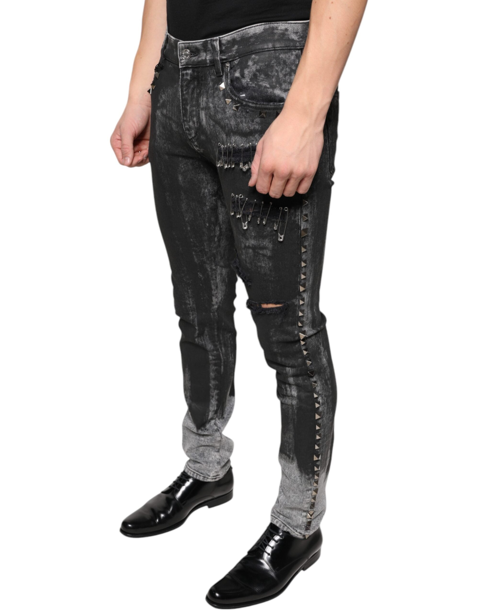 Dolce & Gabbana Black Embellished Cotton Skinny Jeans