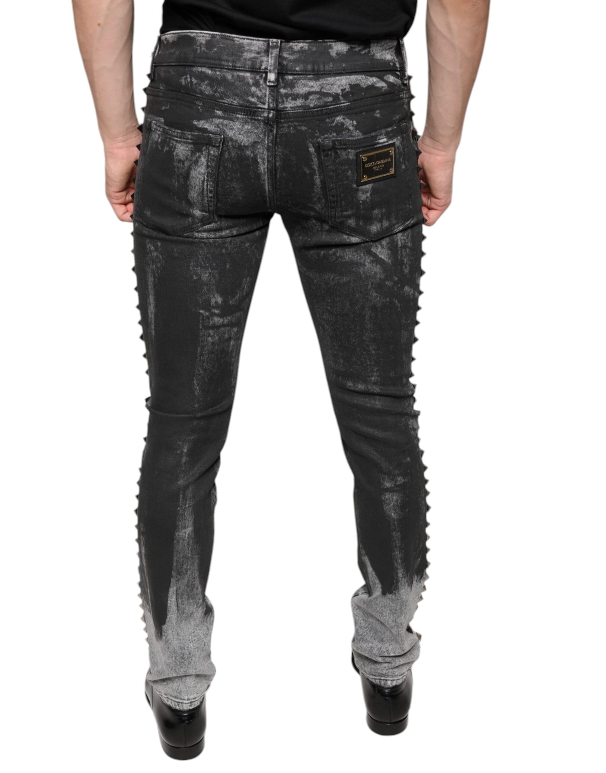Dolce & Gabbana Black Embellished Cotton Skinny Jeans