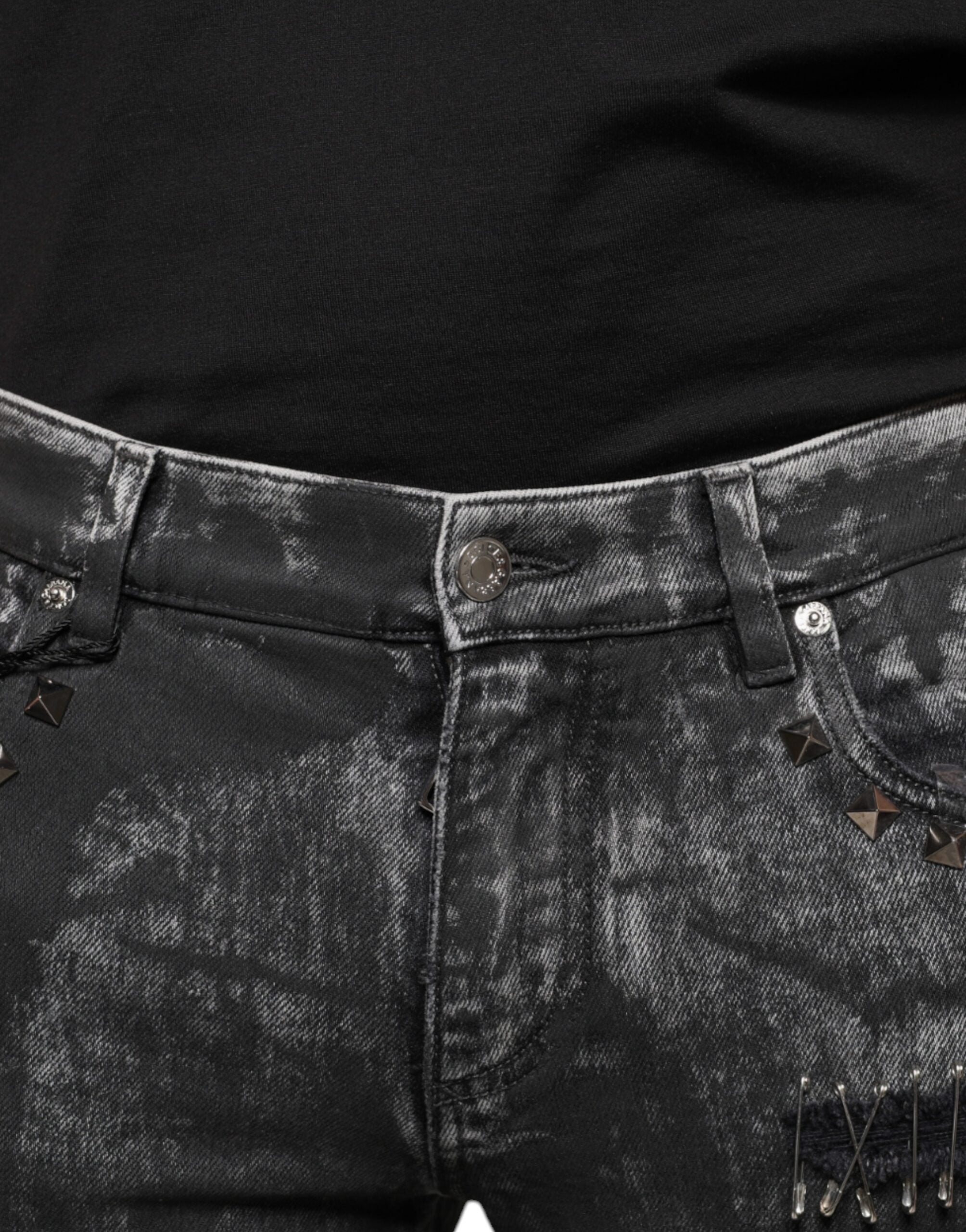 Dolce & Gabbana Black Embellished Cotton Skinny Jeans