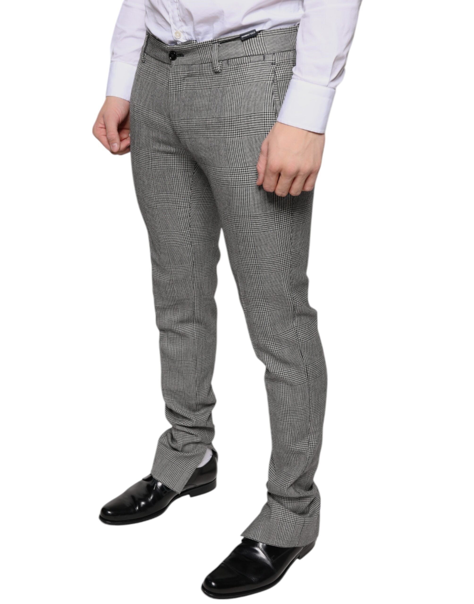 Dolce & Gabbana Grey Plaid Tartan Wool Skinny Pants
