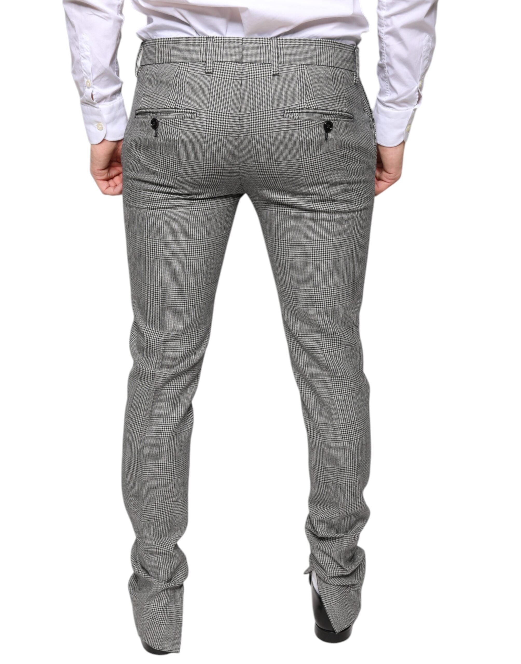 Dolce & Gabbana Grey Plaid Tartan Wool Skinny Pants