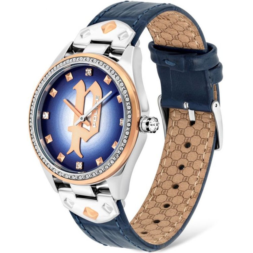 Police Elegante blaue Leder-Armbanduhr