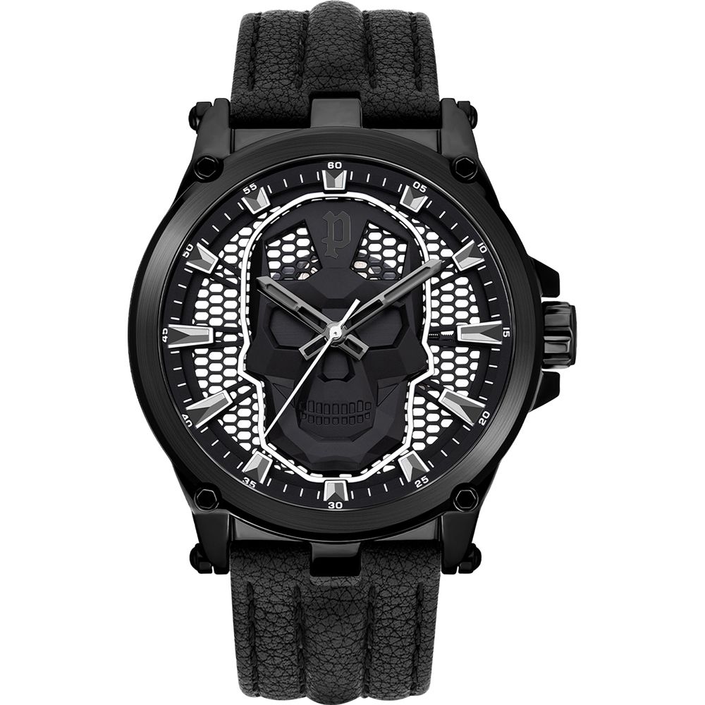 Police Schwarze Leder-Cocktailuhr