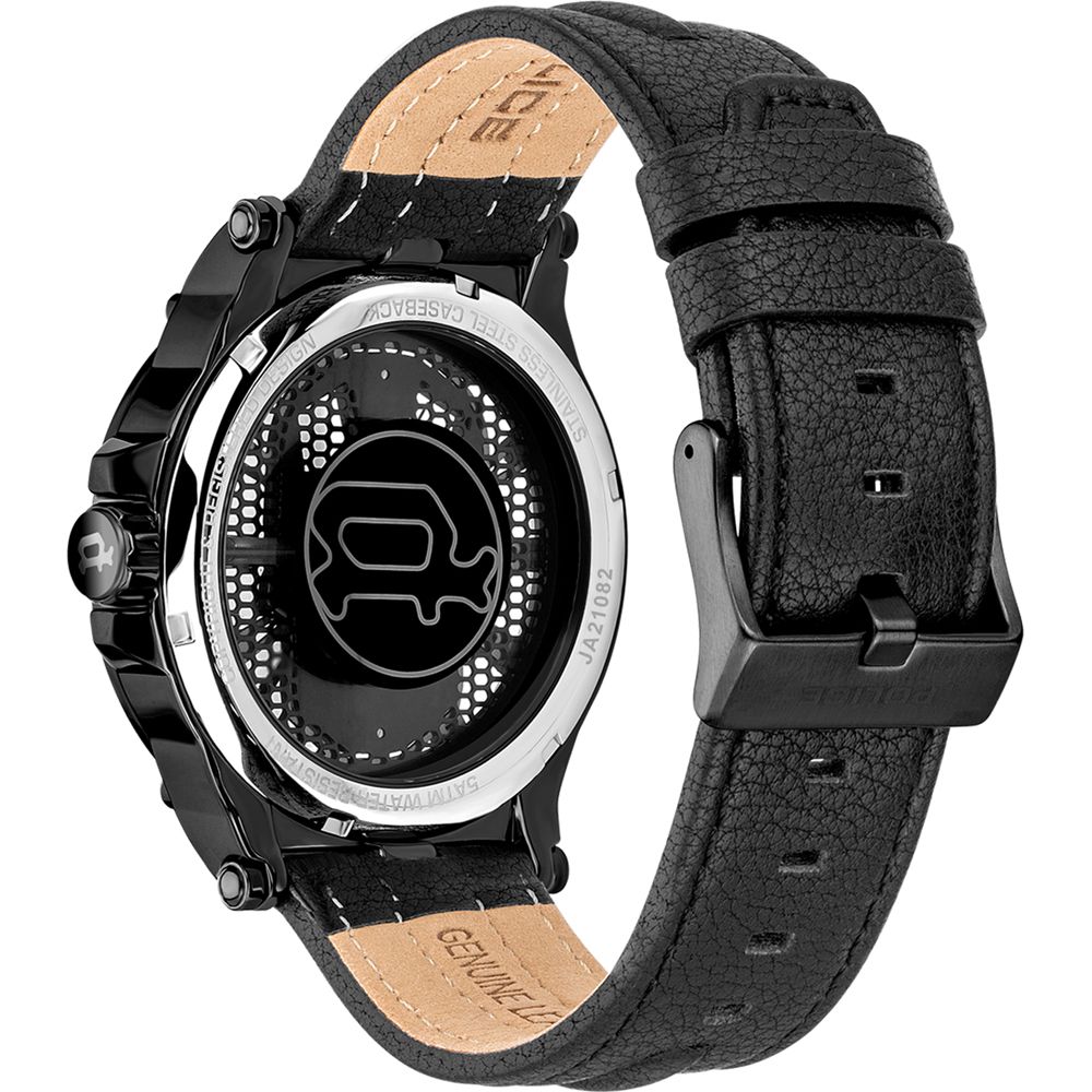 Police Schwarze Leder-Cocktailuhr