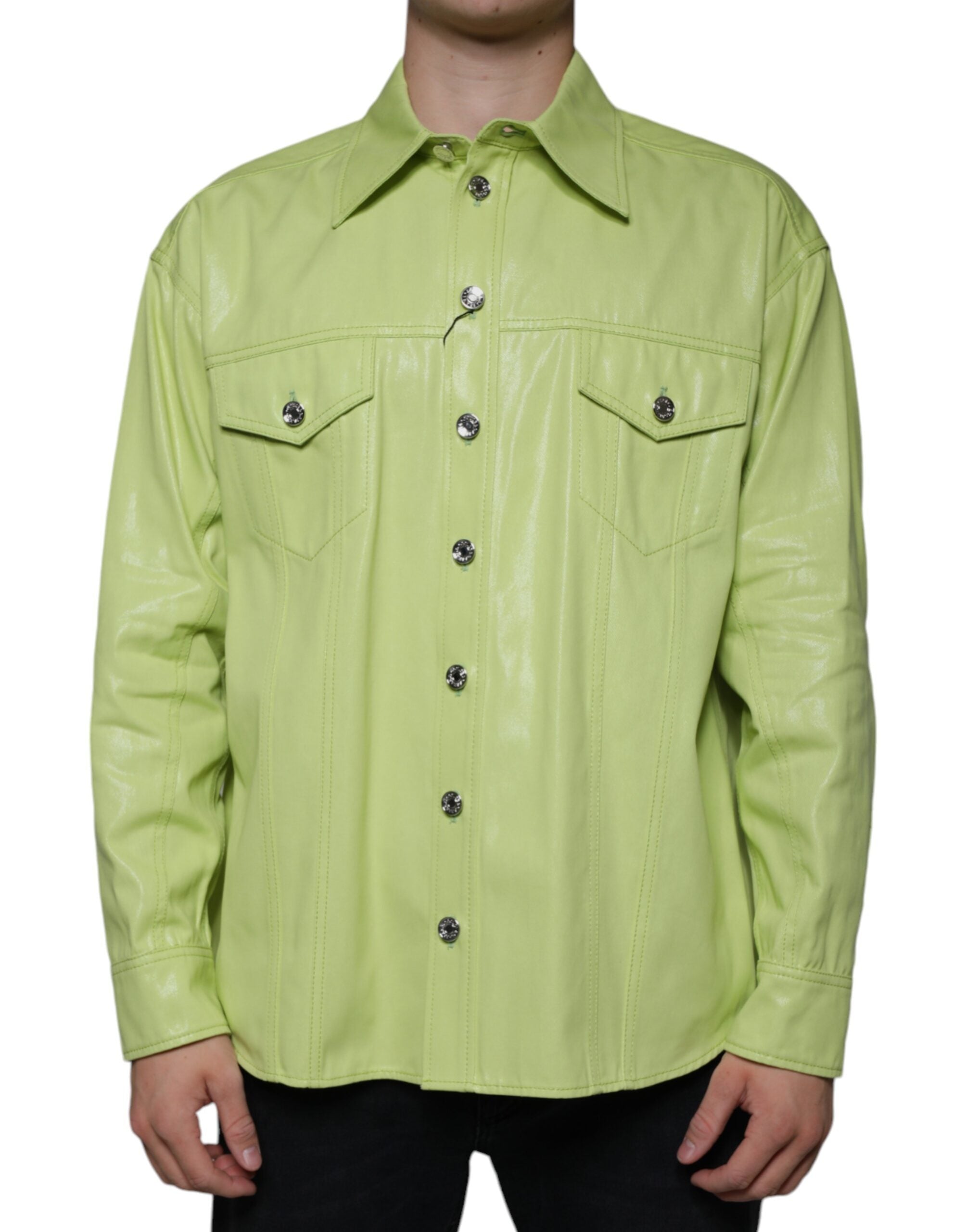 Dolce & Gabbana Men's Green Cotton Collared Button-Down Shirt