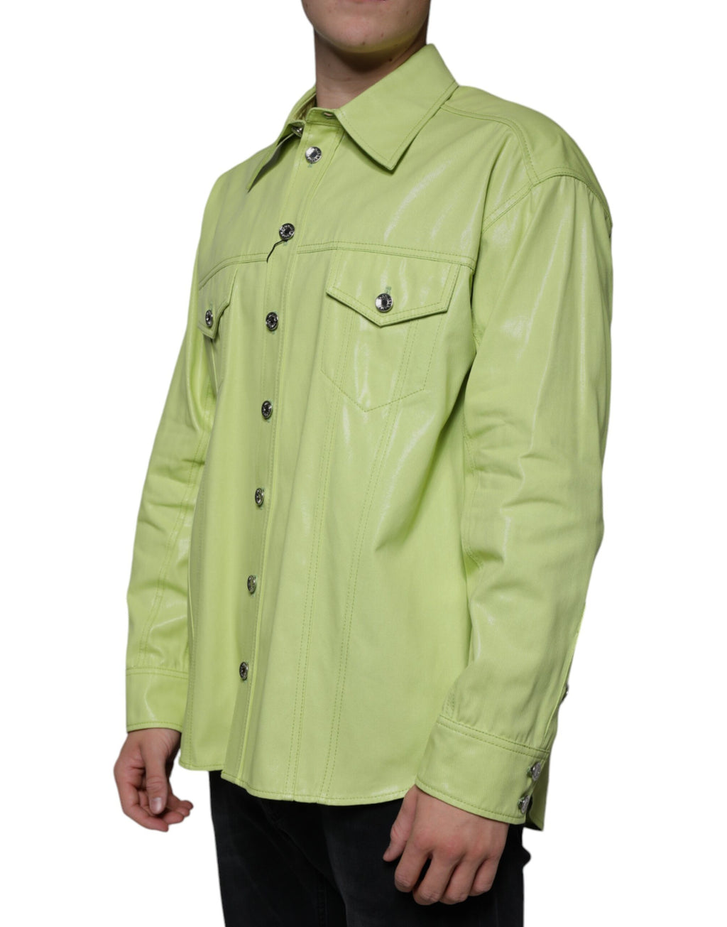 Dolce & Gabbana Men's Green Cotton Collared Button-Down Shirt