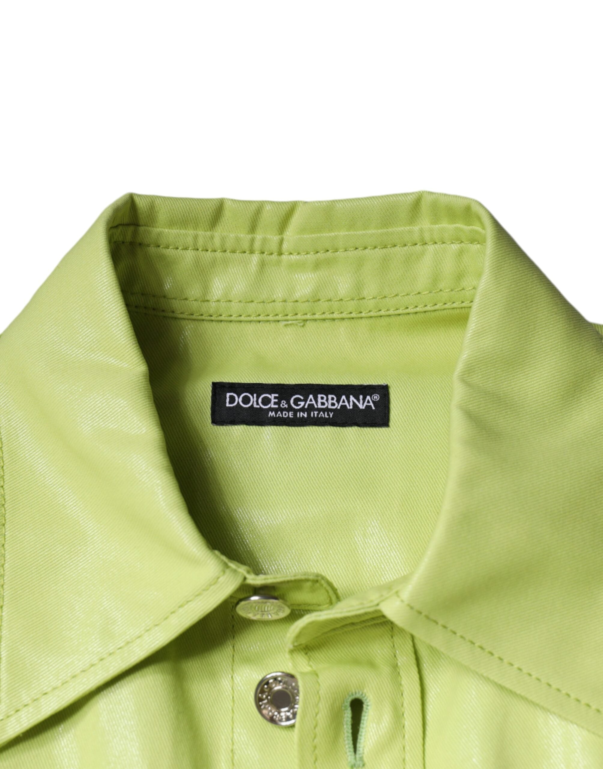 Dolce & Gabbana Men's Green Cotton Collared Button-Down Shirt
