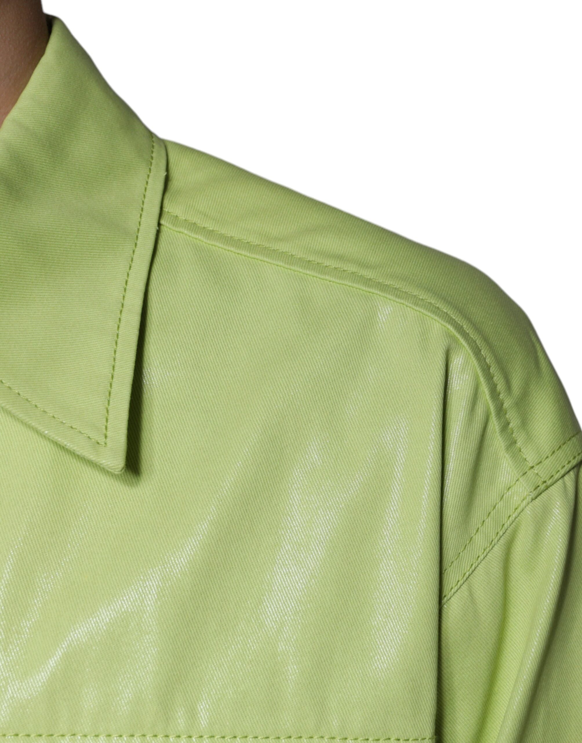 Dolce & Gabbana Men's Green Cotton Collared Button-Down Shirt