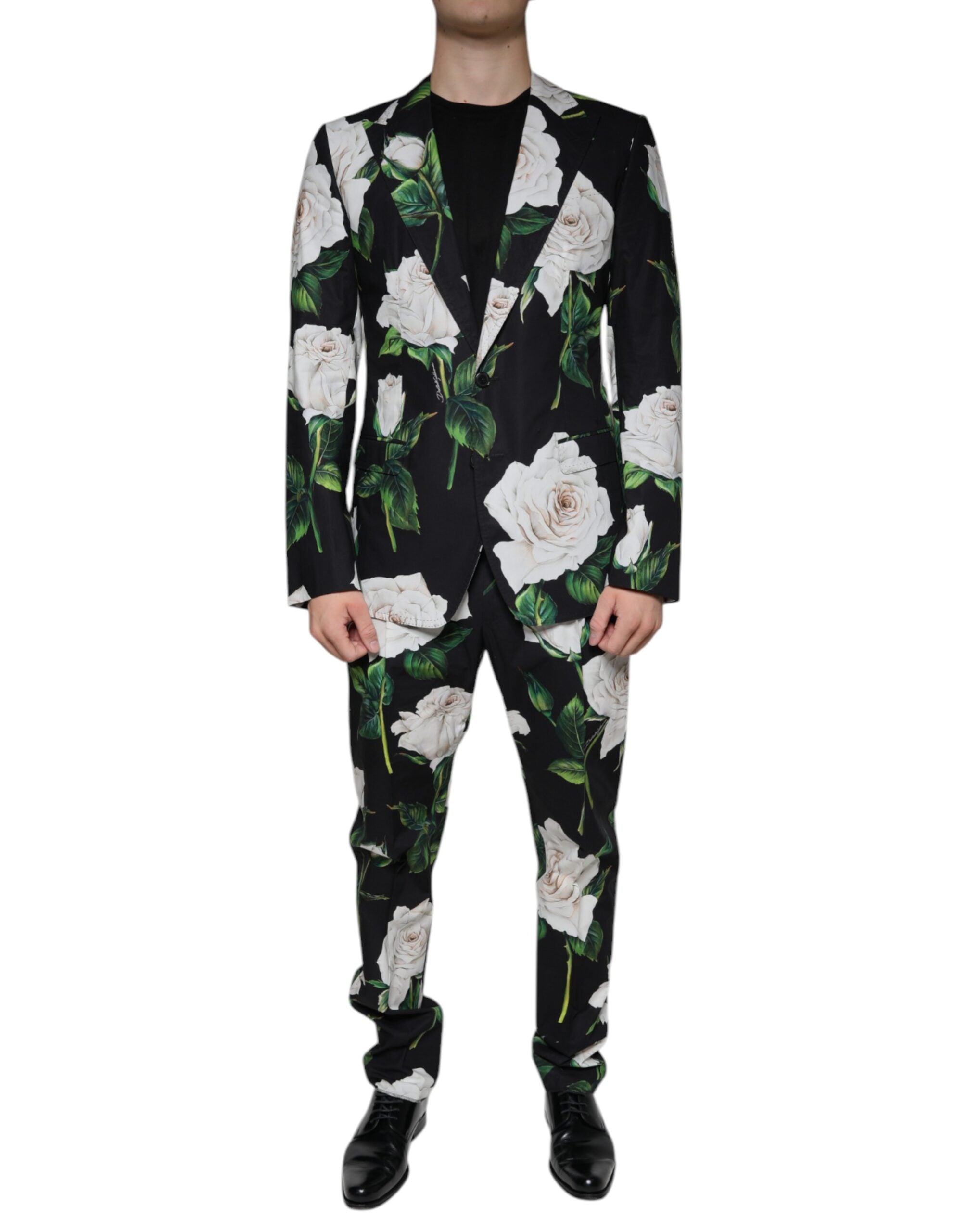 Dolce & Gabbana Black Rose Cotton Men's Formal 2 Piece Suit