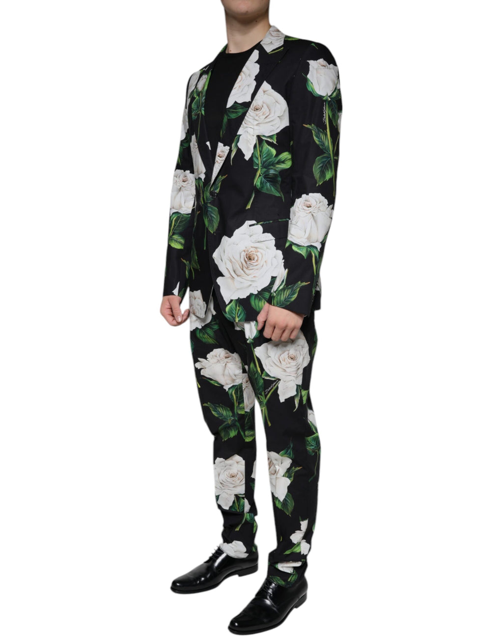 Dolce & Gabbana Black Rose Cotton Men's Formal 2 Piece Suit