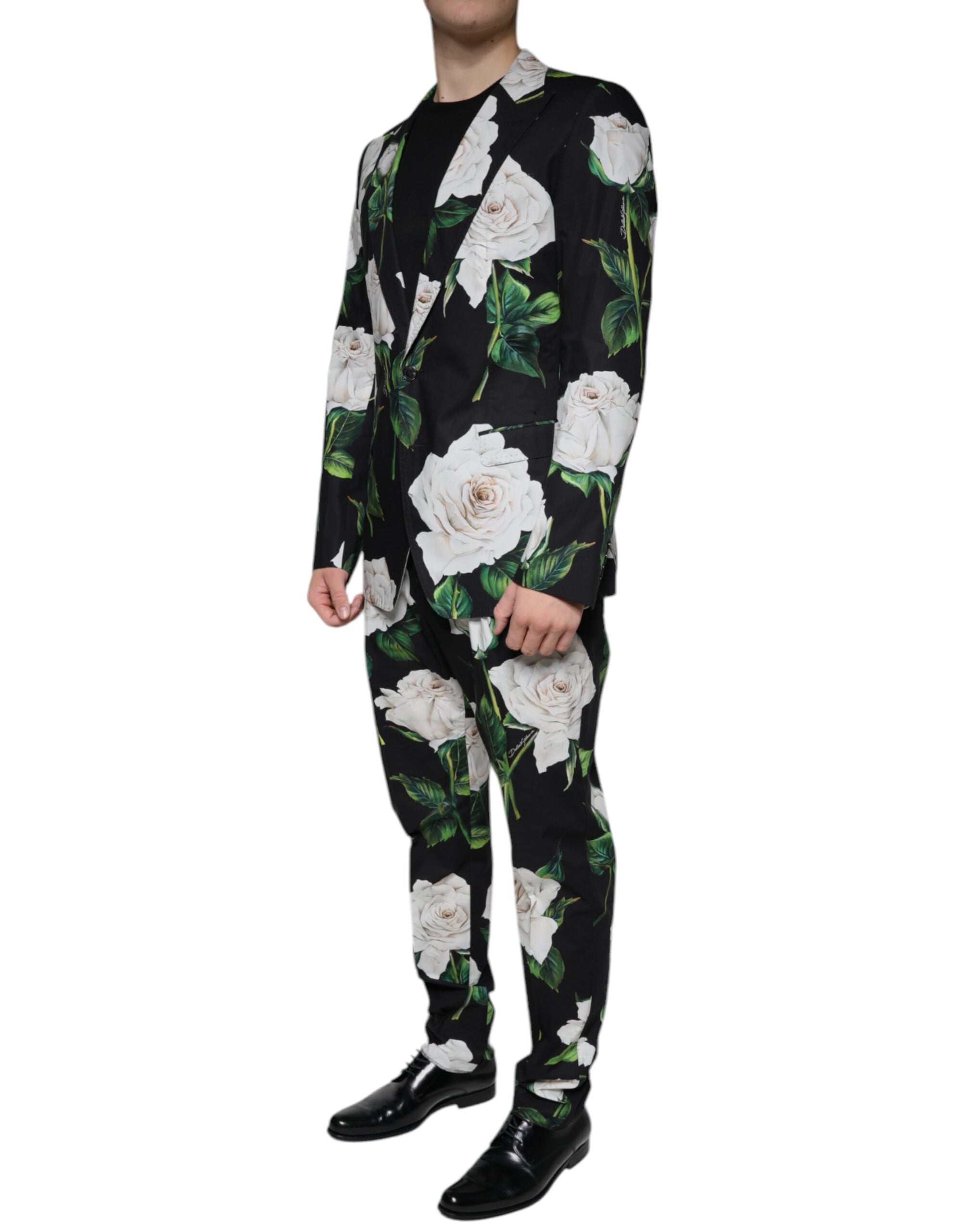Dolce & Gabbana Black Rose Cotton Men's Formal 2 Piece Suit