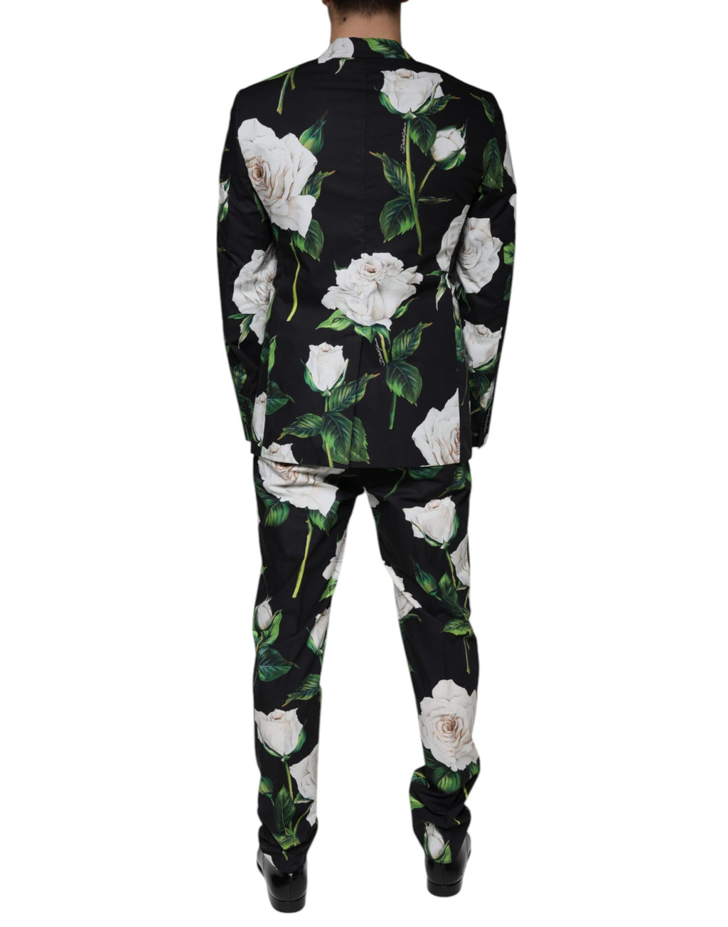 Dolce & Gabbana Black Rose Cotton Men's Formal 2 Piece Suit